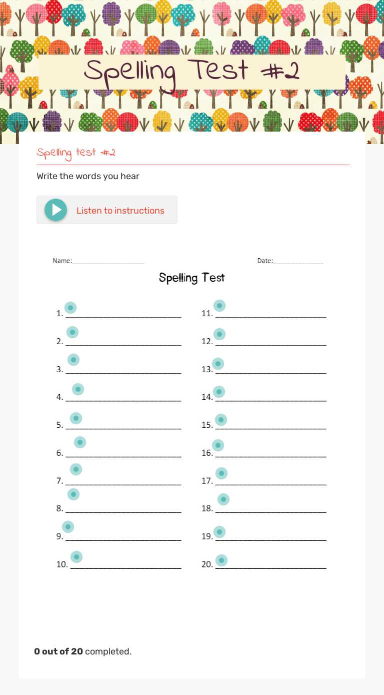 Spelling Test #2 worksheet preview image