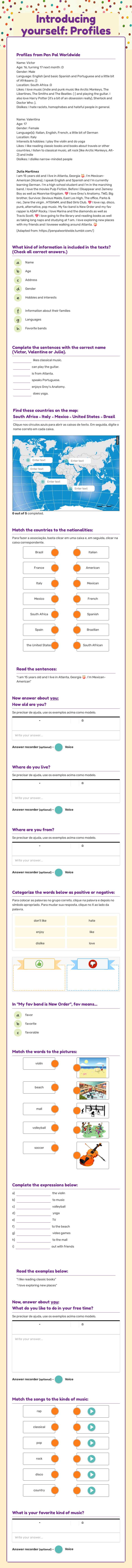 Introducing yourself: Profiles worksheet preview image