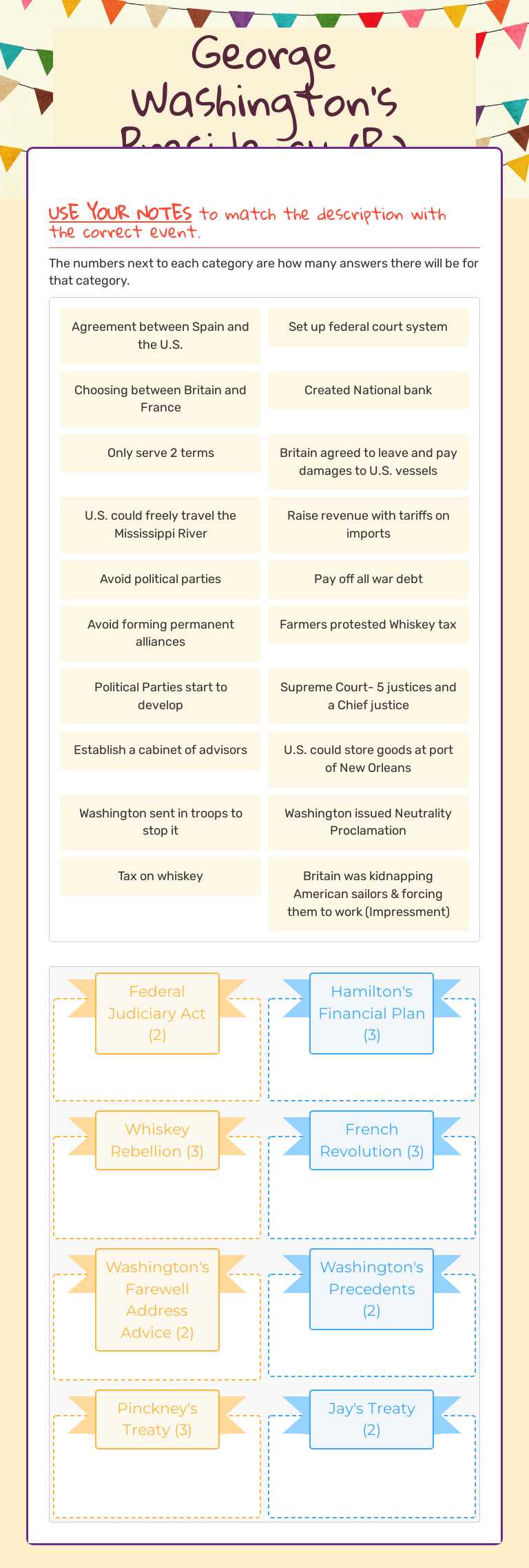 George Washington's Presidency PAP Grade 8 worksheet preview
