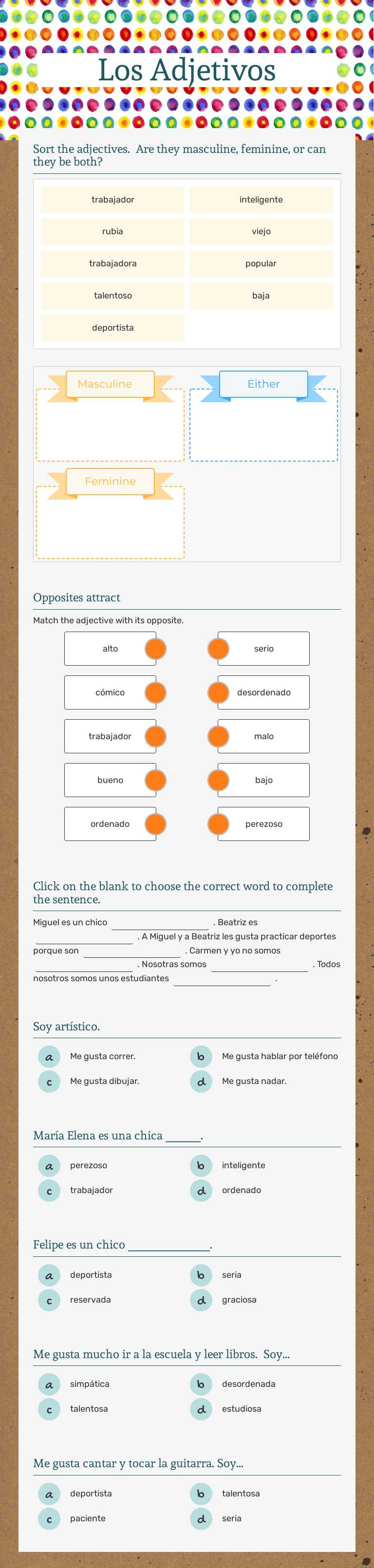 Los Adjetivos worksheet preview image