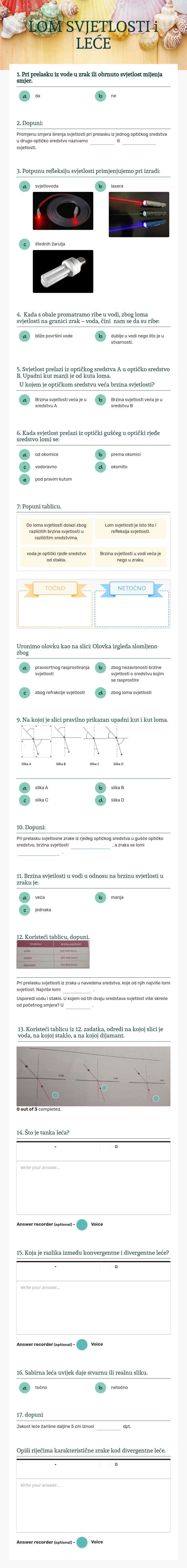 LOM SVJETLOSTI i LEĆE Grade 8 worksheet preview