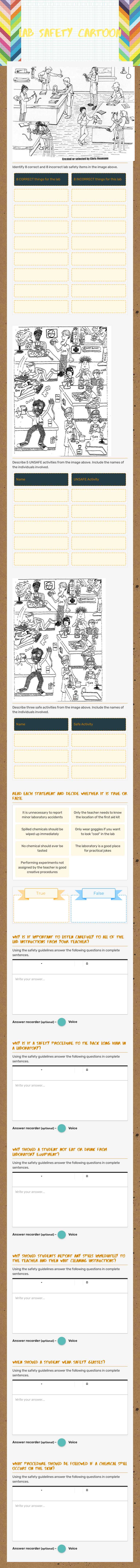 Lab safety cartoon worksheet preview image