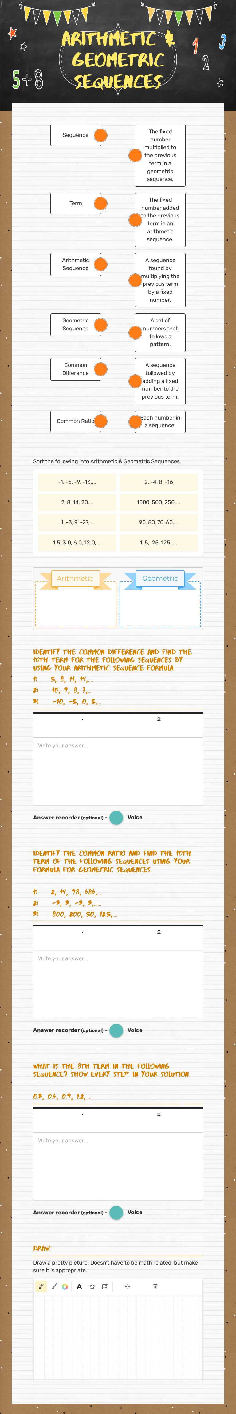 Arithmetic & Geometric Sequences worksheet preview image