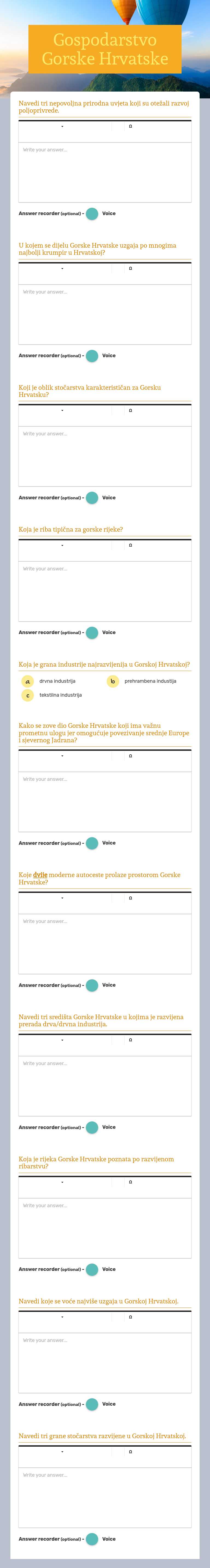 Gospodarstvo Gorske Hrvatske worksheet preview image