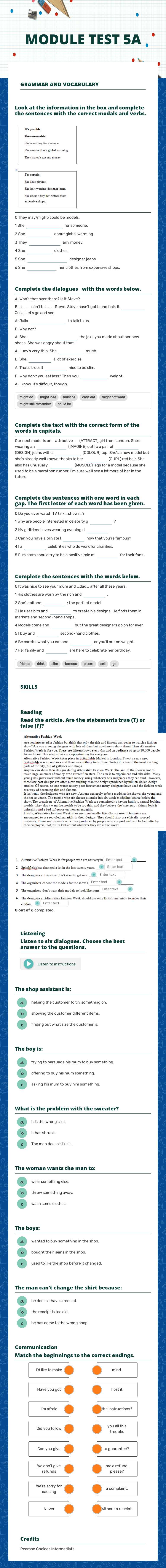 MODULE TEST 5A worksheet preview image