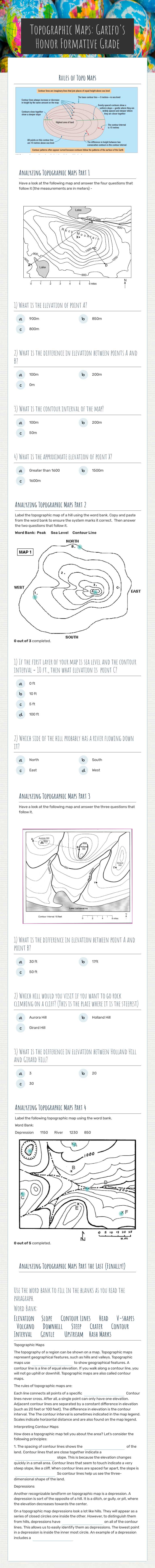 Topographic Maps: Garifo's Honor Formative Grade Grade 8 worksheet preview