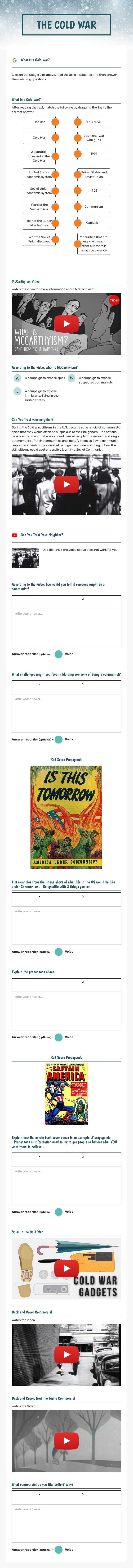 THE COLD WAR worksheet preview image
