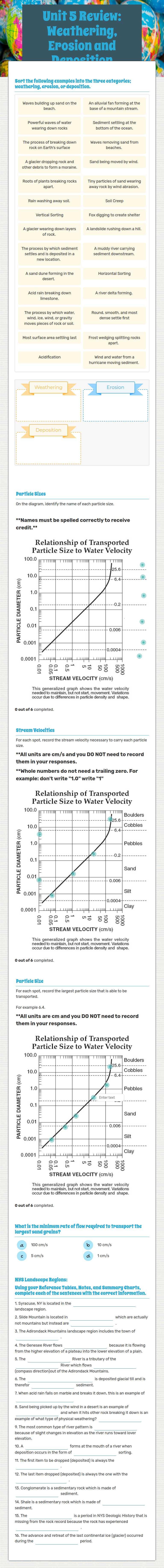 Unit 5 Review: Weathering, Erosion and Deposition worksheet preview image