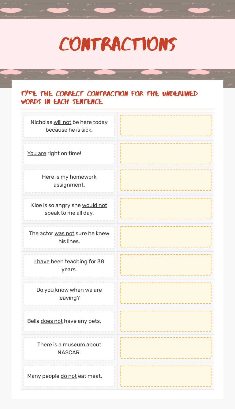 Contractions Grade 4 worksheet preview