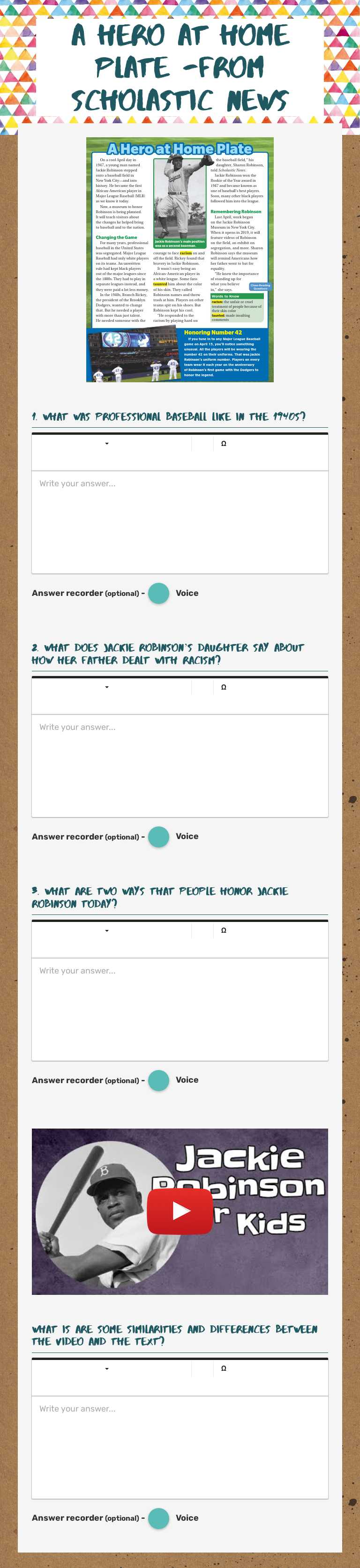 A Hero at home plate                    
 -from scholastic News worksheet preview image