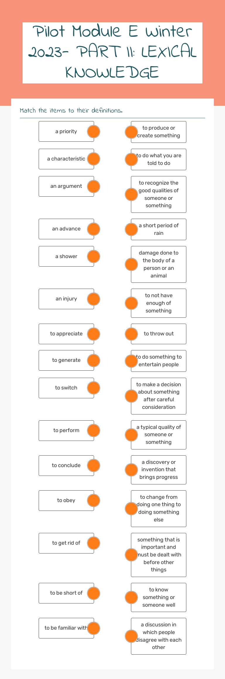 Pilot Module E Winter 2023- PART II: LEXICAL KNOWLEDGE worksheet preview image