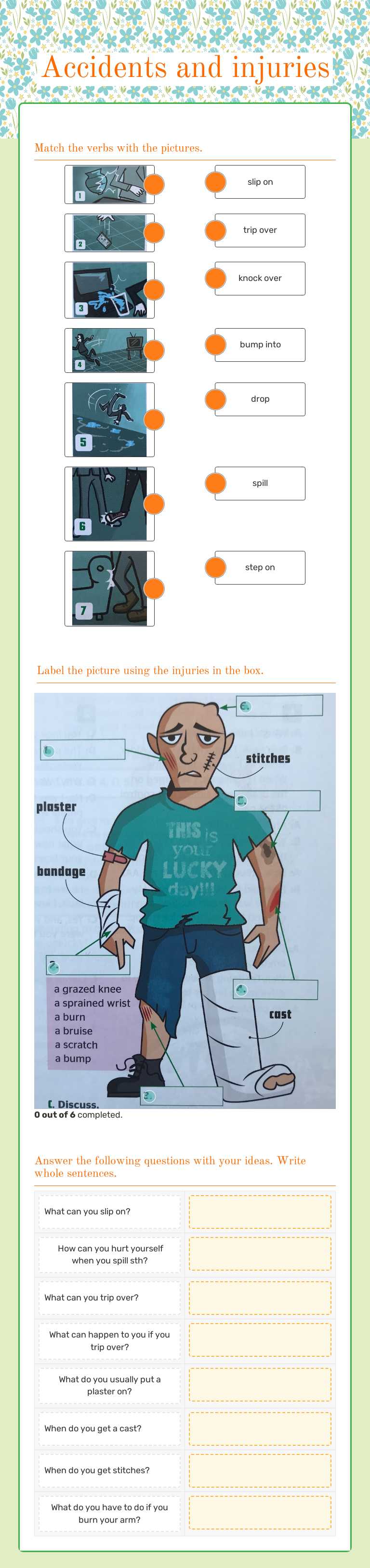 Accidents and injuries Other worksheet preview