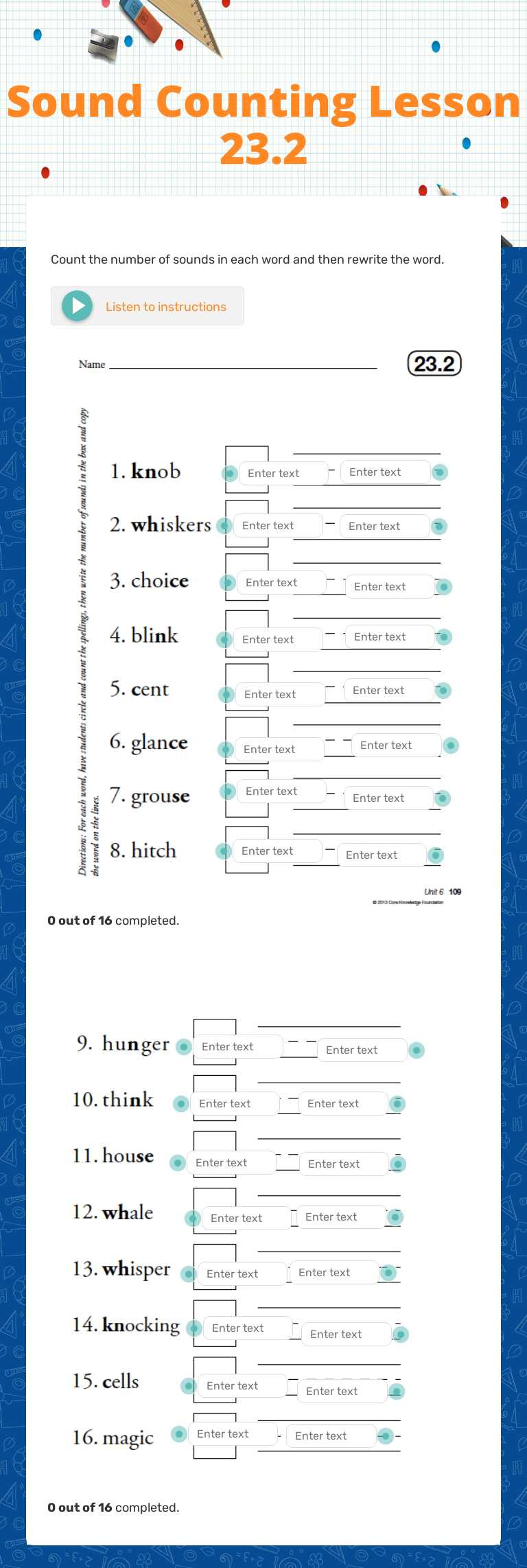 Sound Counting Lesson 23.2 worksheet preview image
