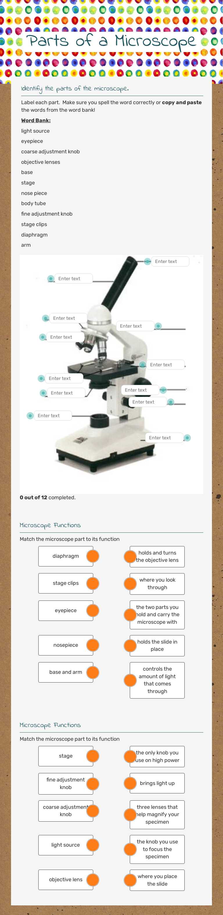 Parts of a Microscope worksheet preview image