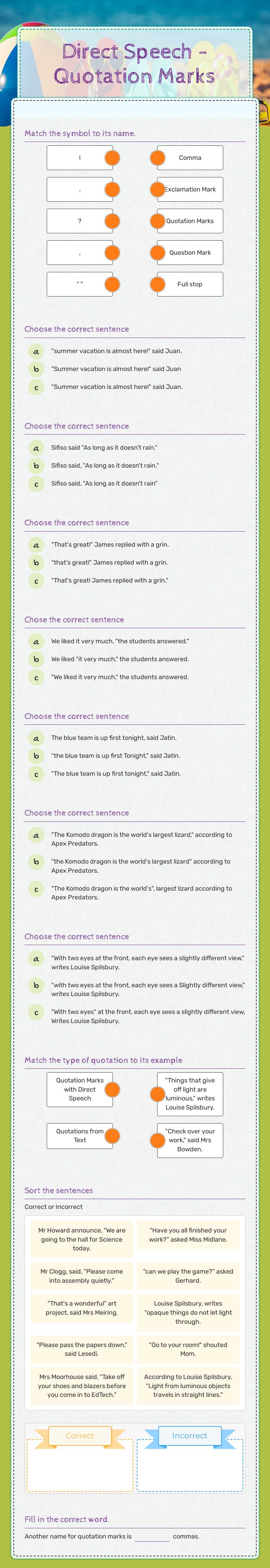 Direct Speech
- Quotation Marks worksheet preview image