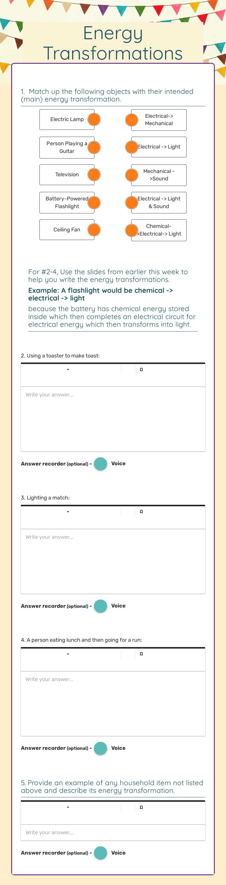 Energy Transformations Other worksheet preview