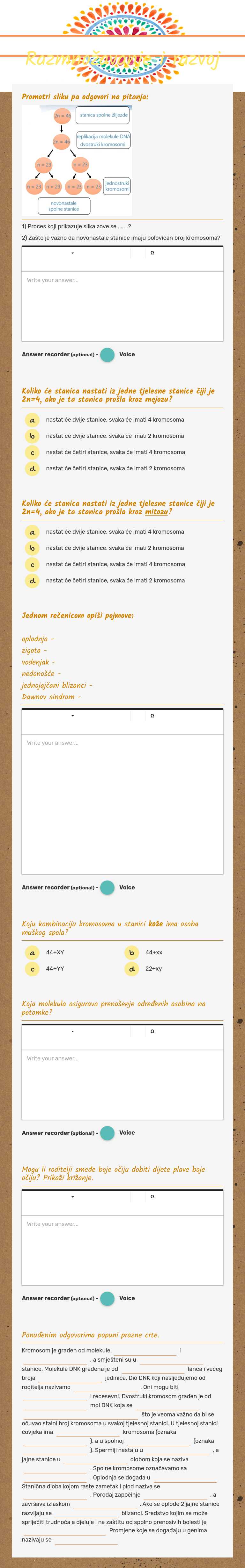 Razmnožavanje i razvoj worksheet preview image