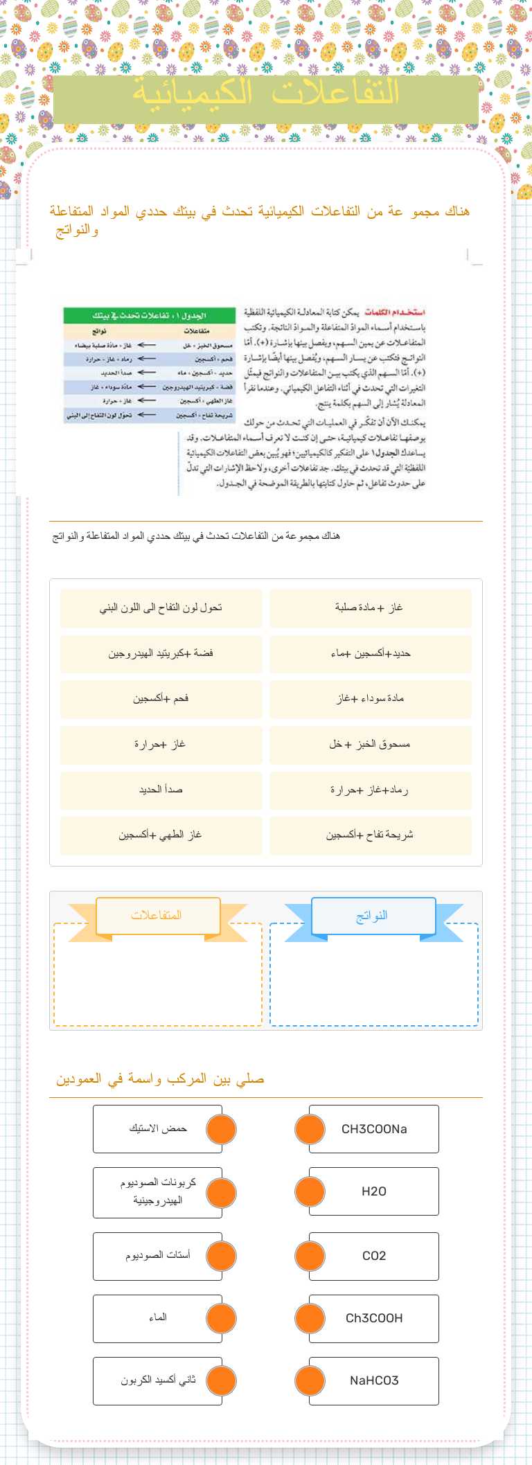 التفاعلات الكيميائية worksheet preview image