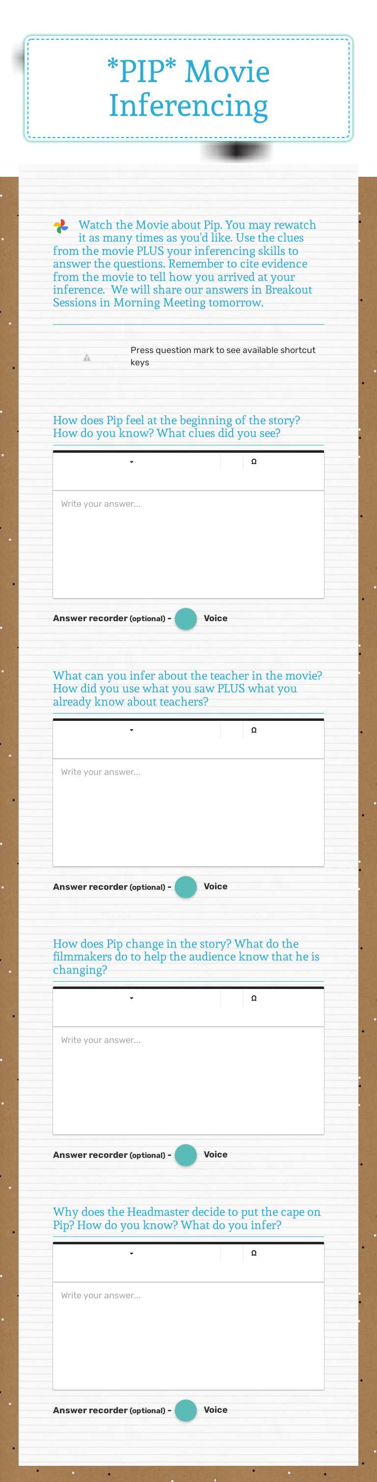*PIP* Movie Inferencing Grade 4 worksheet preview