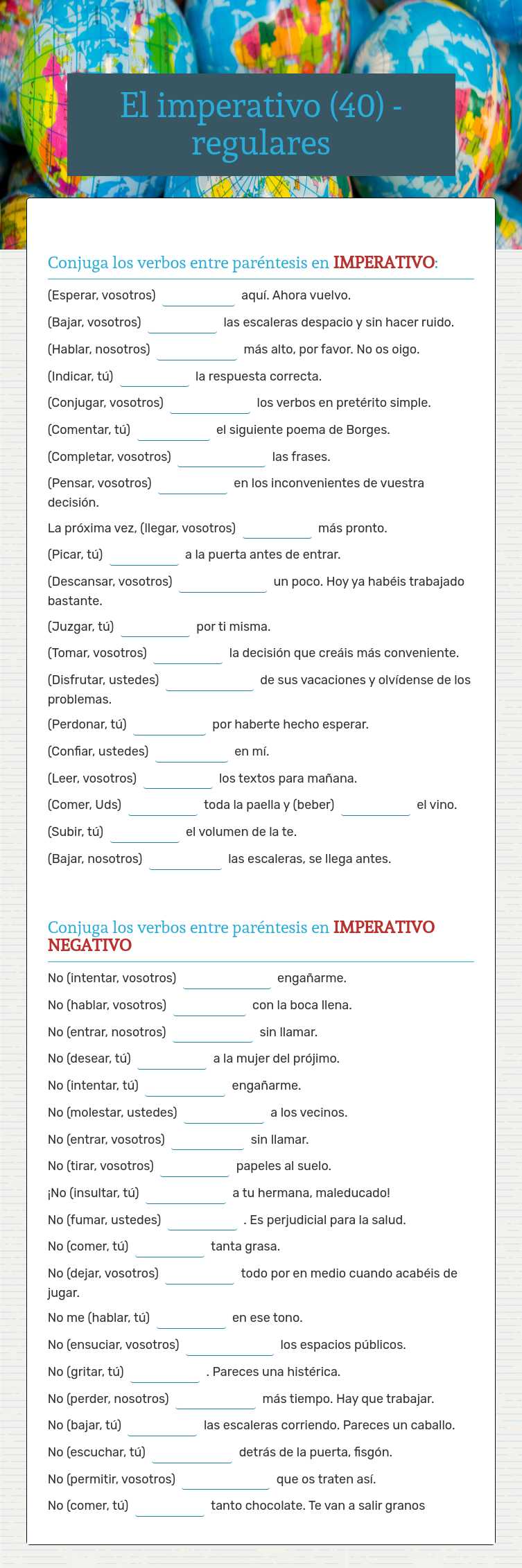 El imperativo (40) - regulares worksheet preview image