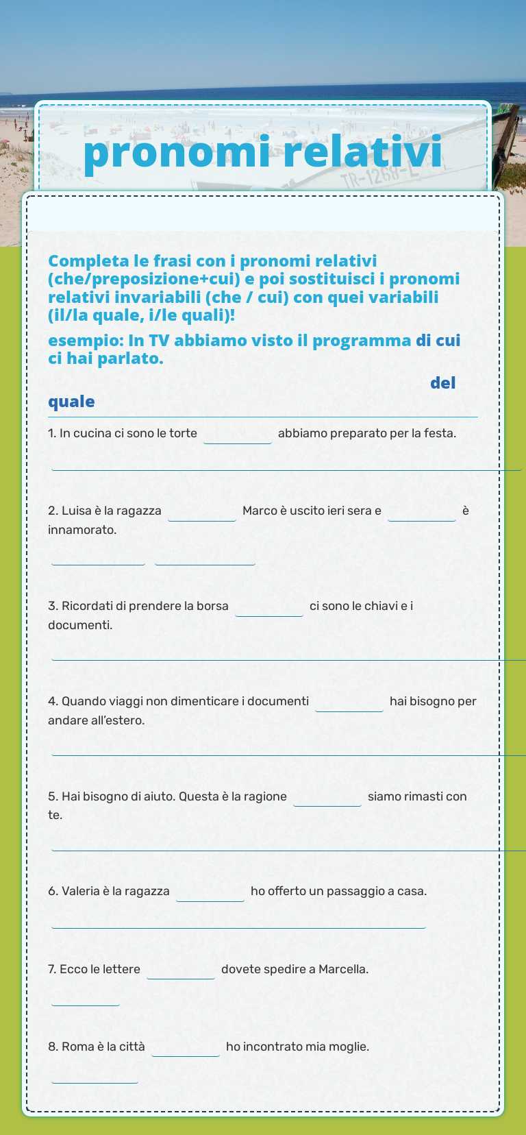 pronomi relativi worksheet preview image