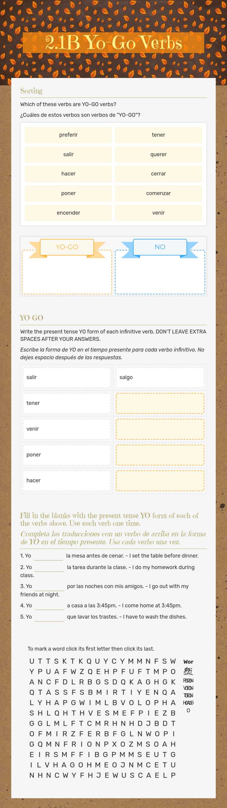 2.1B Yo-Go Verbs worksheet preview image