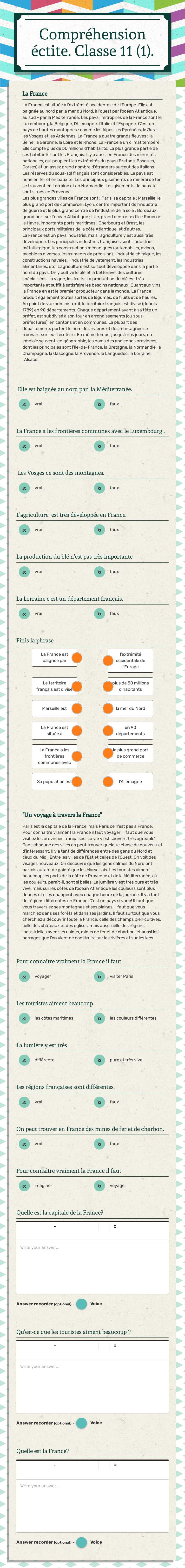 Compréhension
éctite.
Classe 11 (1). Grade 11 worksheet preview
