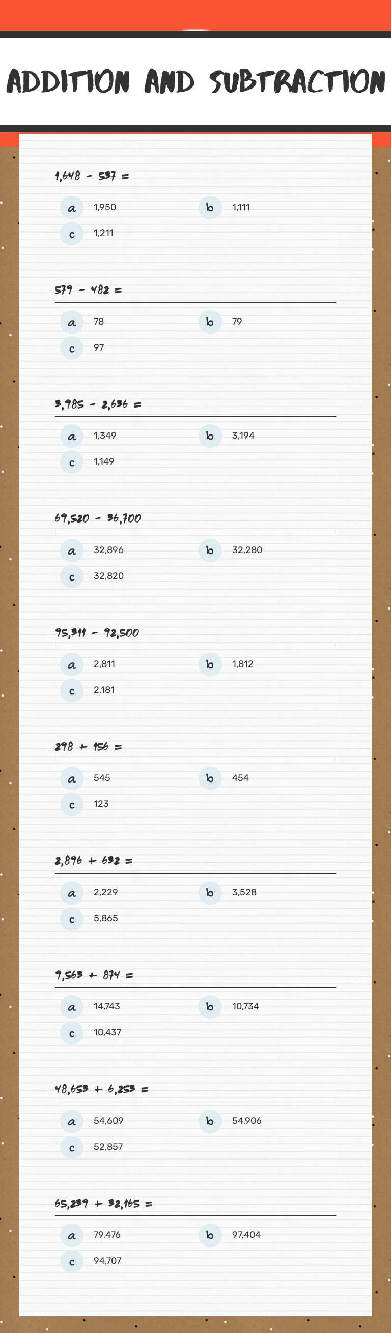 Addition and Subtraction Grade 4 worksheet preview