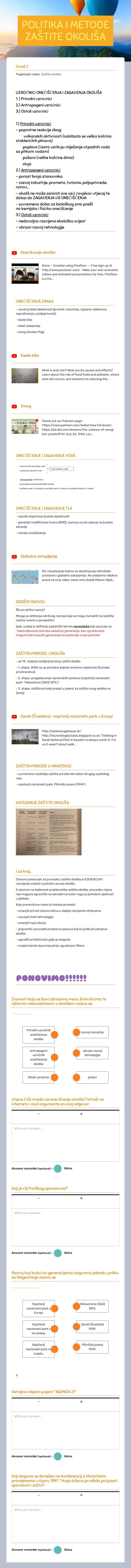 POLITIKA I METODE ZAŠTITE OKOLIŠA Grade 2 worksheet preview