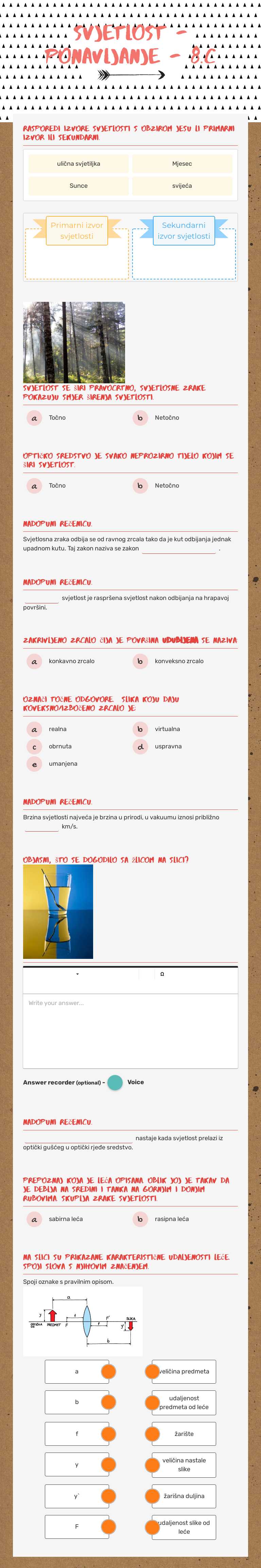svjetlost - ponavljanje - 8.c worksheet preview image