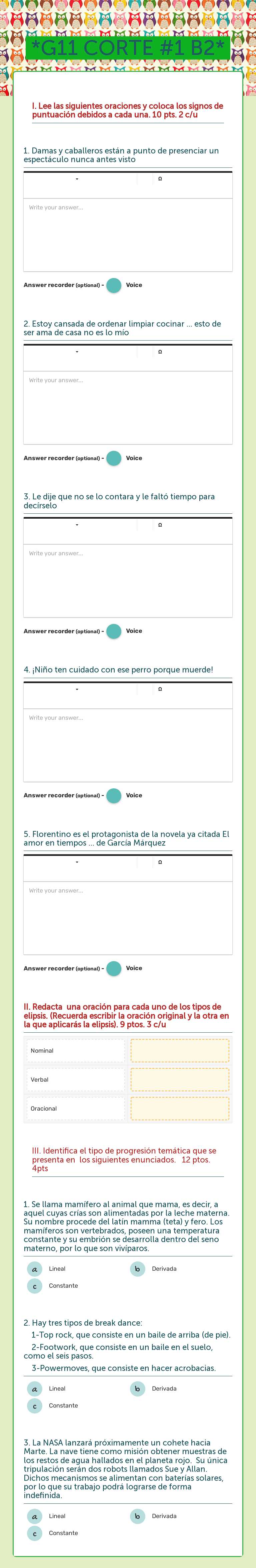 *G11 CORTE #1 B2* worksheet preview image