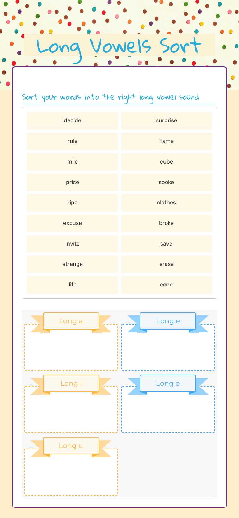 Long Vowels Sort Grade 3 worksheet preview