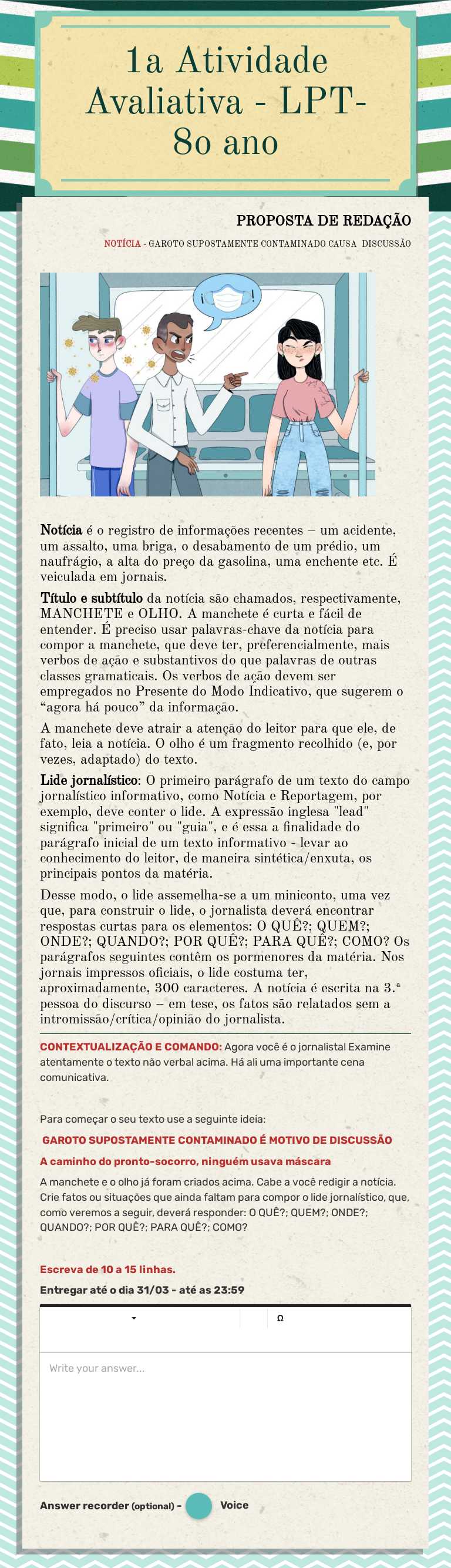 1a Atividade Avaliativa - LPT- 8o ano worksheet preview image