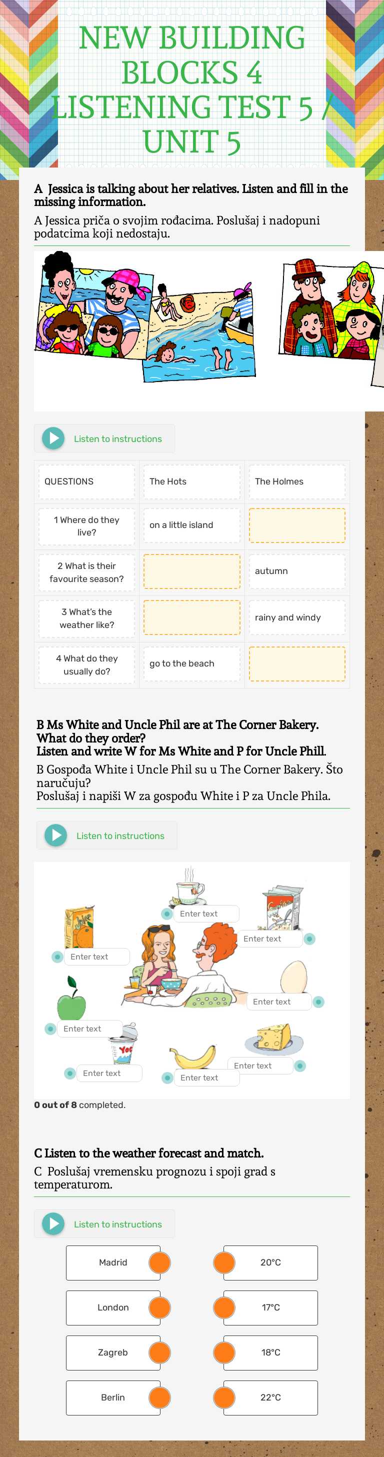 NEW BUILDING BLOCKS 4
LISTENING TEST 5 / UNIT 5 Grade 4 worksheet preview
