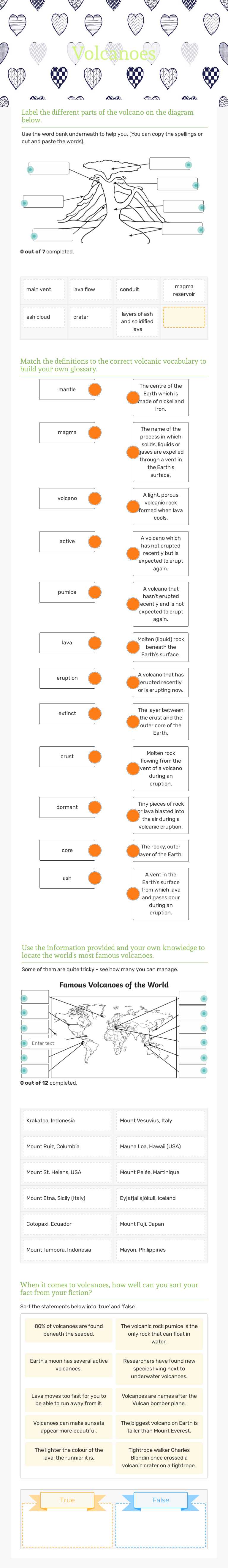 Volcanoes Grade 3 worksheet preview