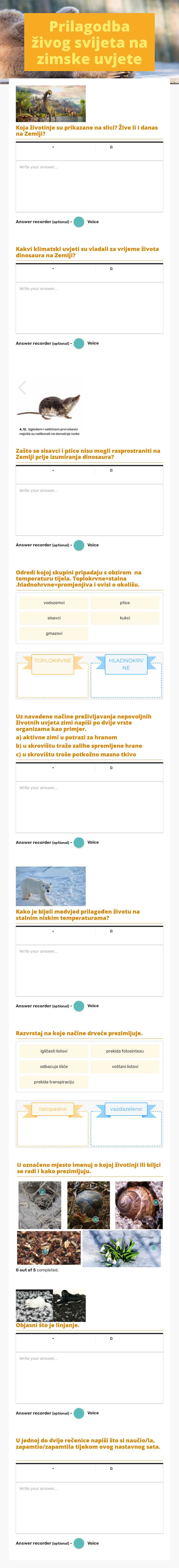 Prilagodba živog svijeta na zimske uvjete worksheet preview image