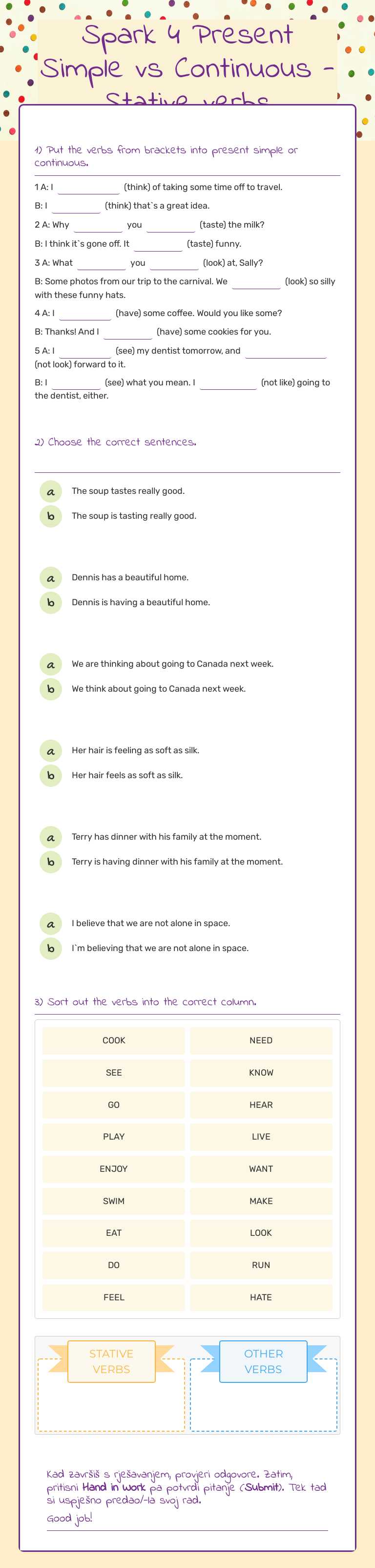 Spark 4 Present Simple vs Continuous - Stative verbs by ענבל אהרון ...