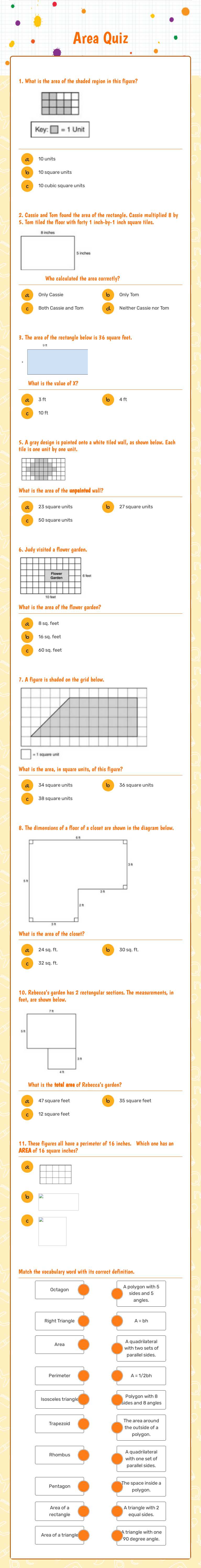 Area Quiz worksheet preview image