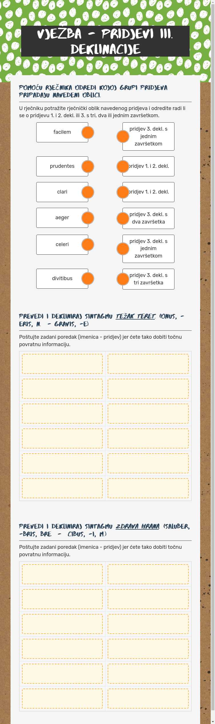 VJEŽBA - Pridjevi III. deklinacije Grade 9 worksheet preview