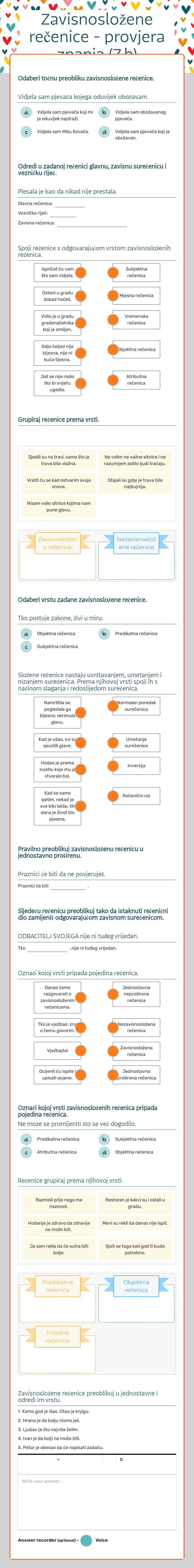 Zavisnosložene rečenice - provjera znanja (7.b) worksheet preview image