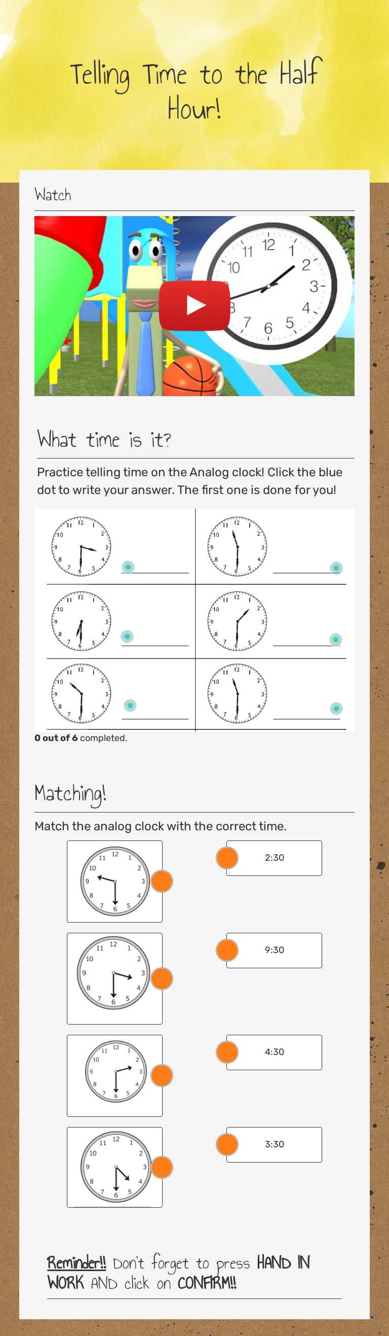 Telling Time to the Half Hour! Grade 2 worksheet preview