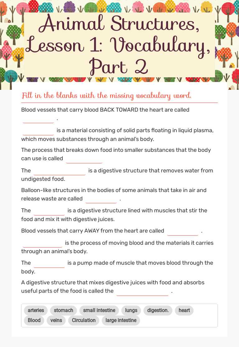 Help your 4th grader master animal structures! This quick vocabulary ...