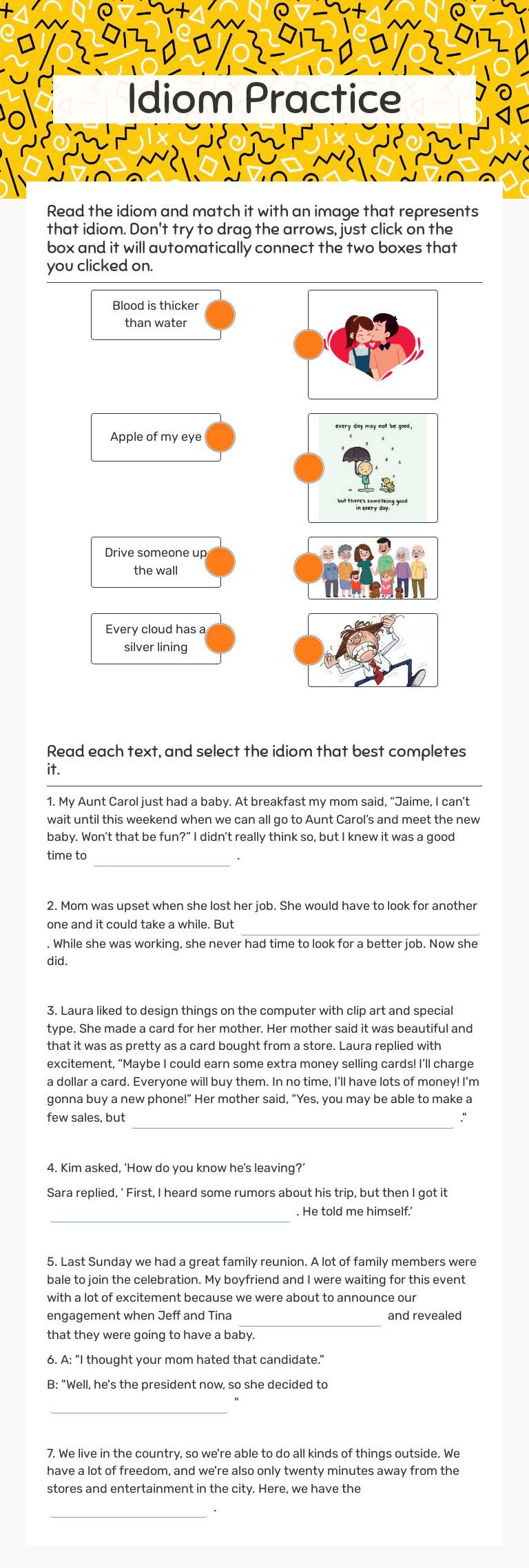 Idiom Practice worksheet preview image
