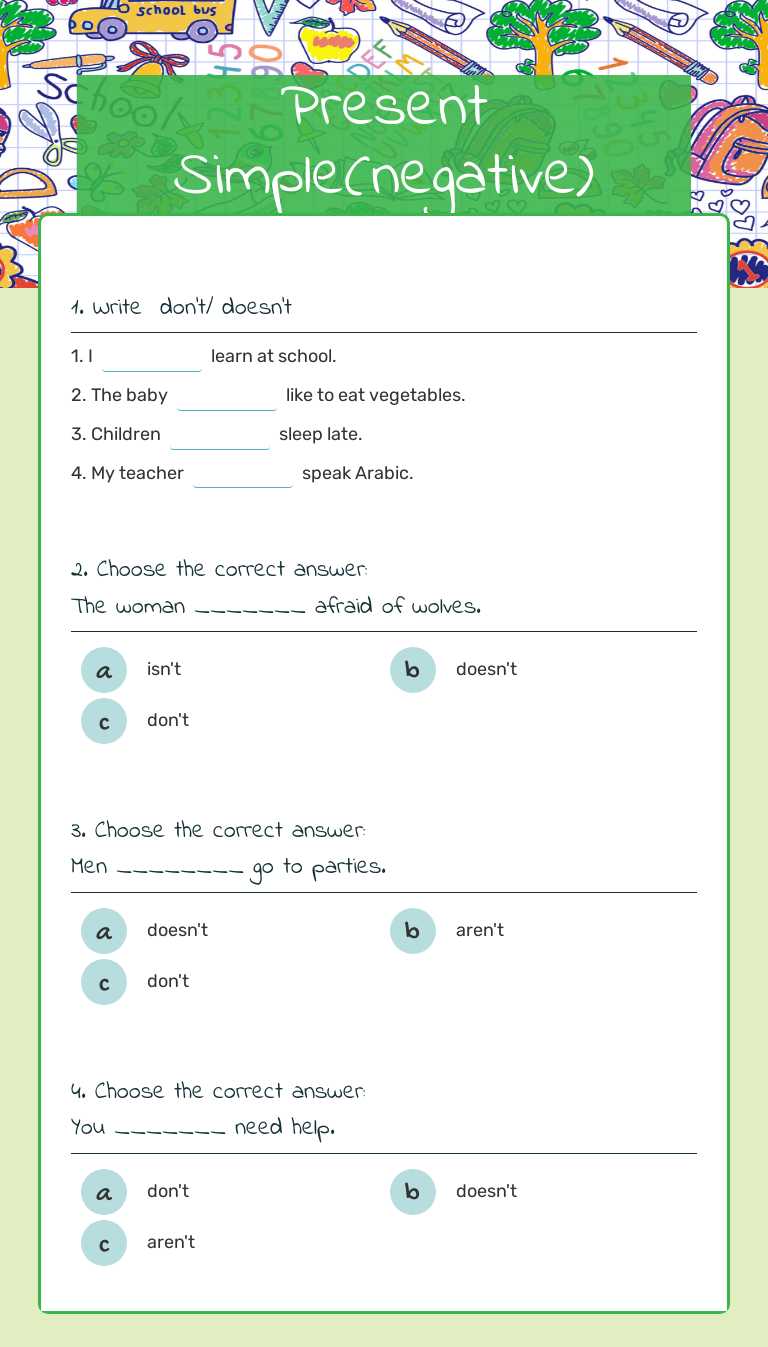 Present Simple(negative) worksheet preview image