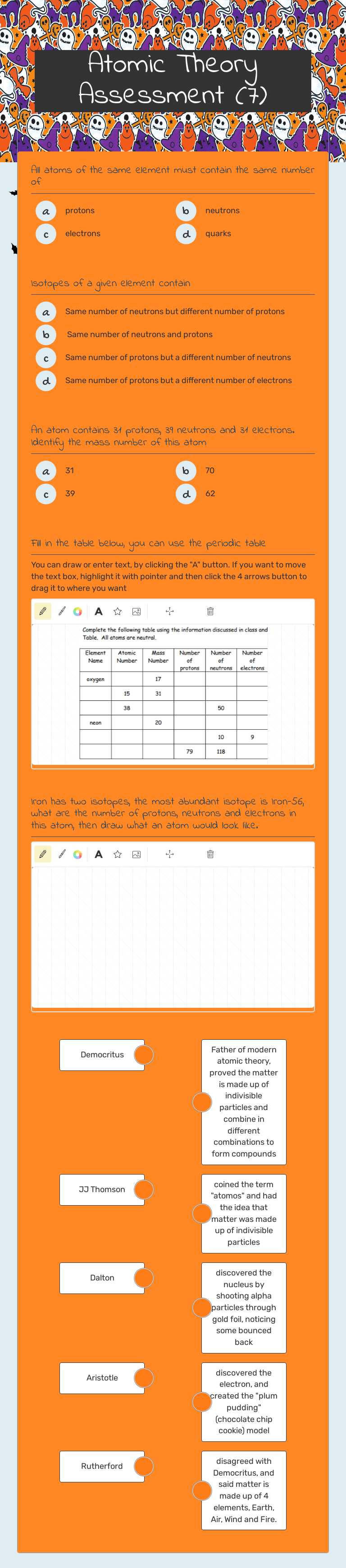 Atomic Theory Assessment (7) worksheet preview image