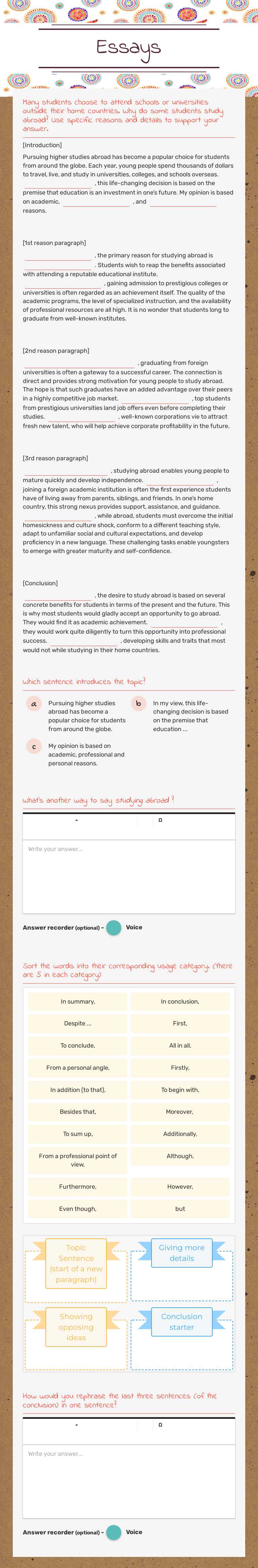 Essays worksheet preview image