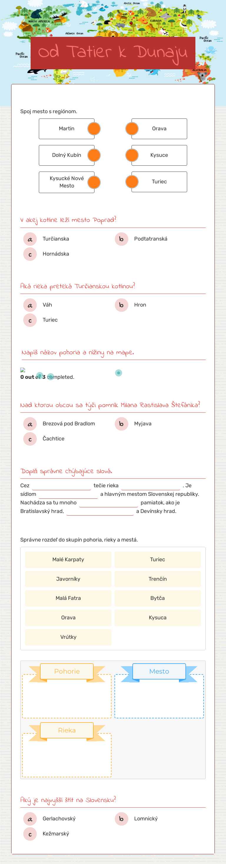 Od Tatier k Dunaju worksheet preview image