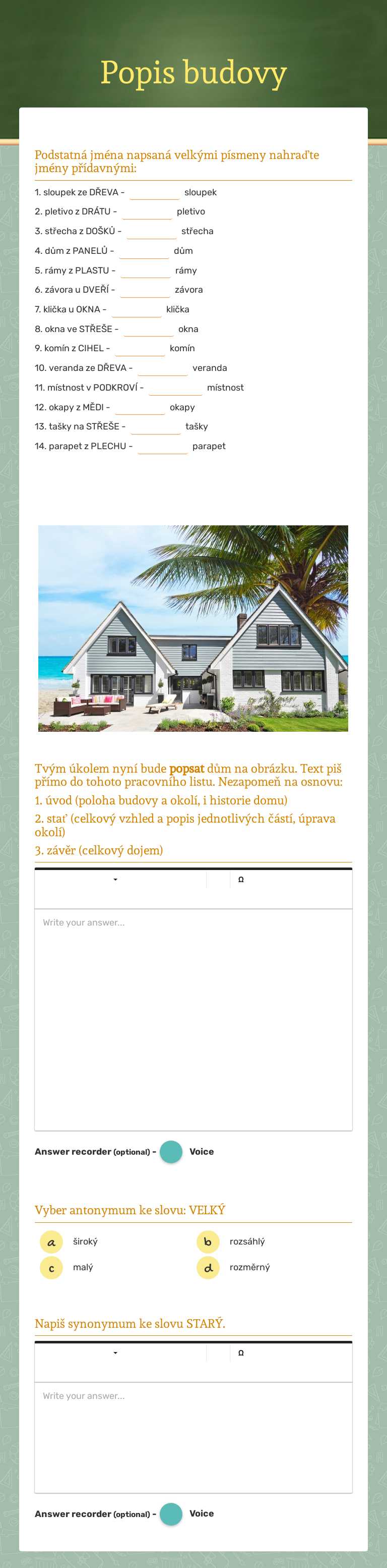 Popis budovy worksheet preview image