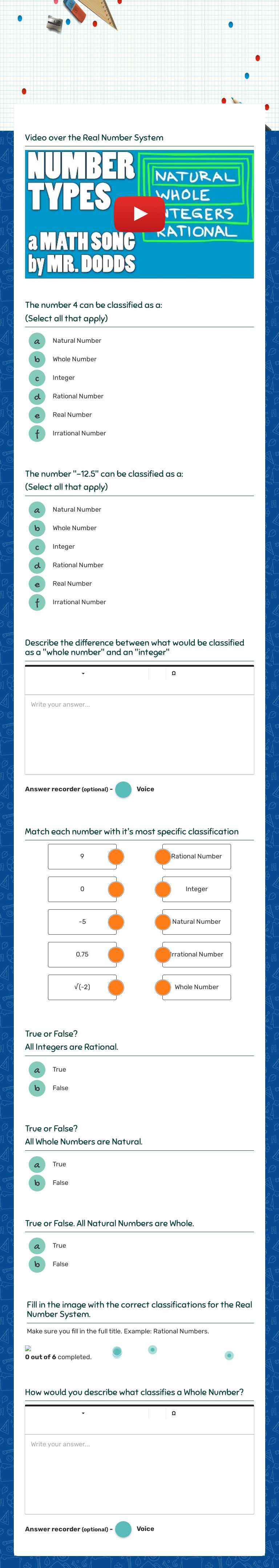 The Real Number System worksheet preview image