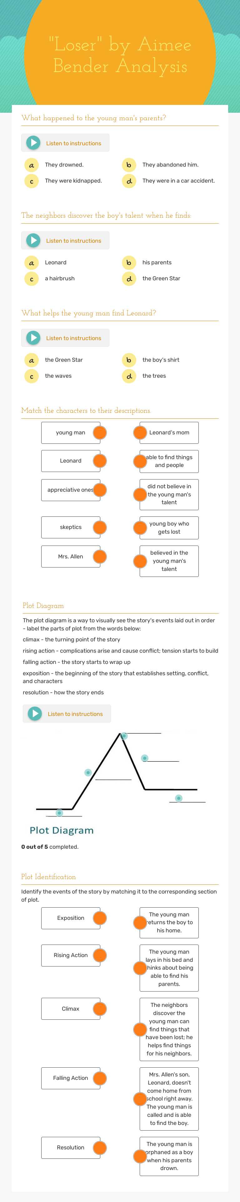 "Loser" by Aimee Bender Analysis worksheet preview image
